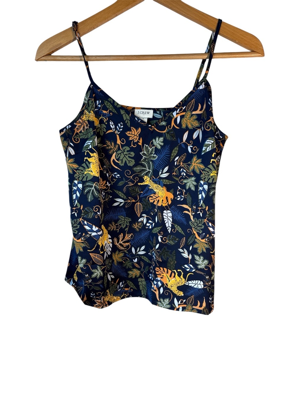 J.Crew Womens Size 2 Navy Jungle Animal Jaguar V-Neck Cami Tank Top Career Layer